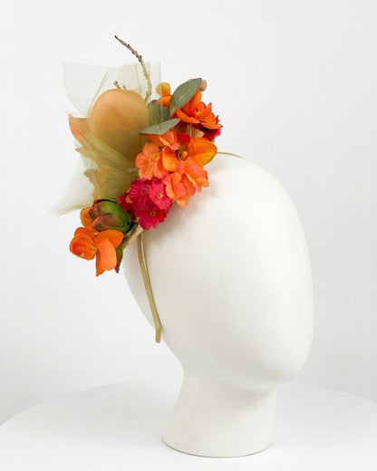 Magnolia Ember Fascinator - Peach &amp; Red