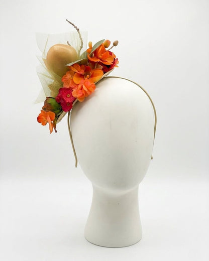 Magnolia Ember Fascinator - Peach &amp; Red