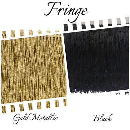  Gold and black fringe trims for masquerade DIY mask designs, party outfits, or costume enhancements.