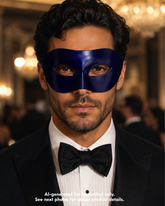 Purple men’s masquerade mask with smooth Venetian-style shape and ribbon ties for gala, costume, and formal events.