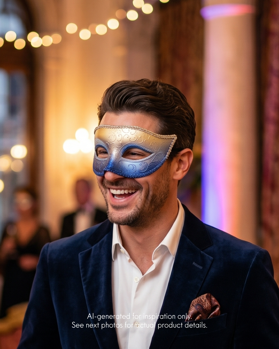 Mens Gold & Royal Blue Venetian Masquerade Mask