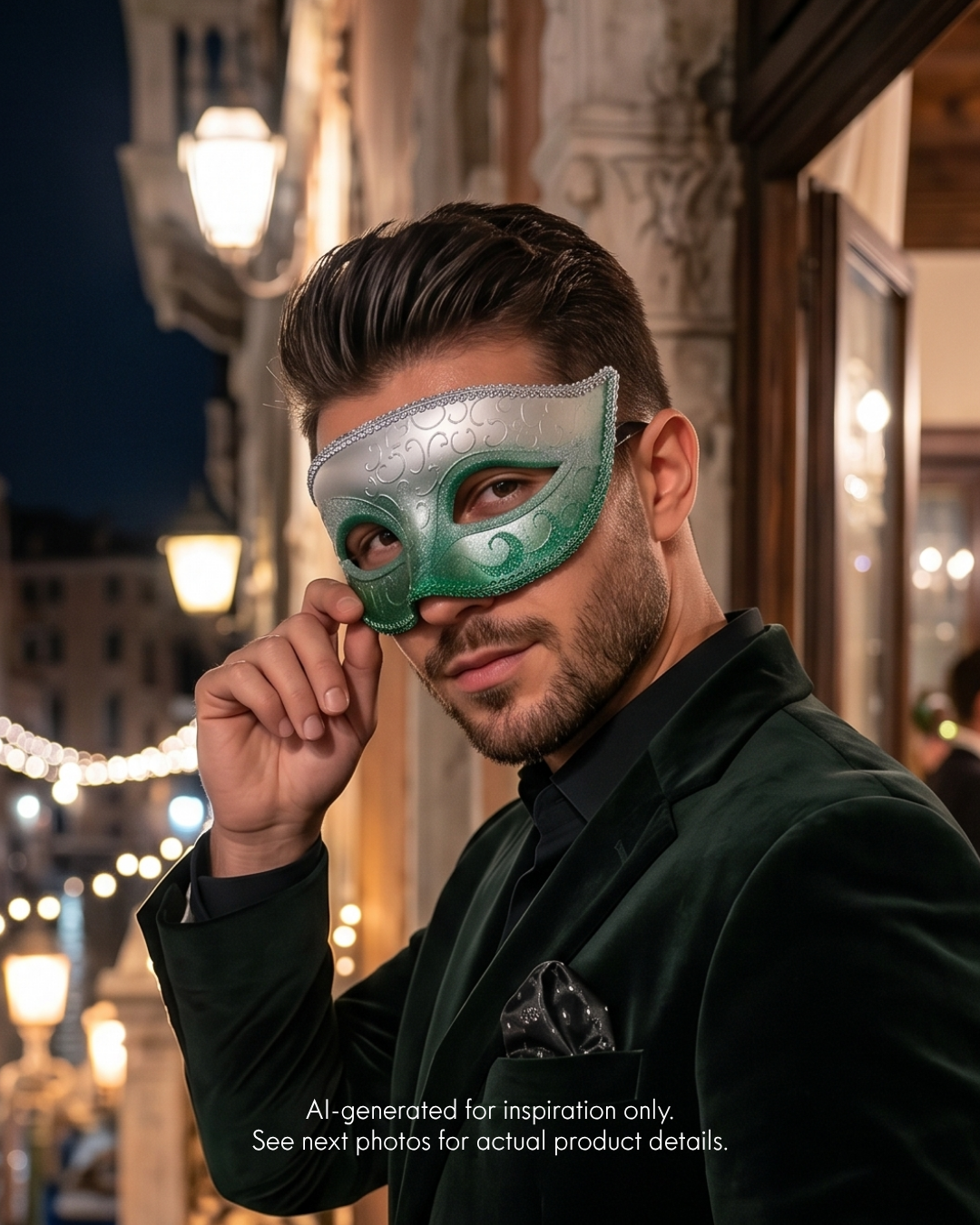 Mens Green & Silver Ombre Venetian Masquerade Mask