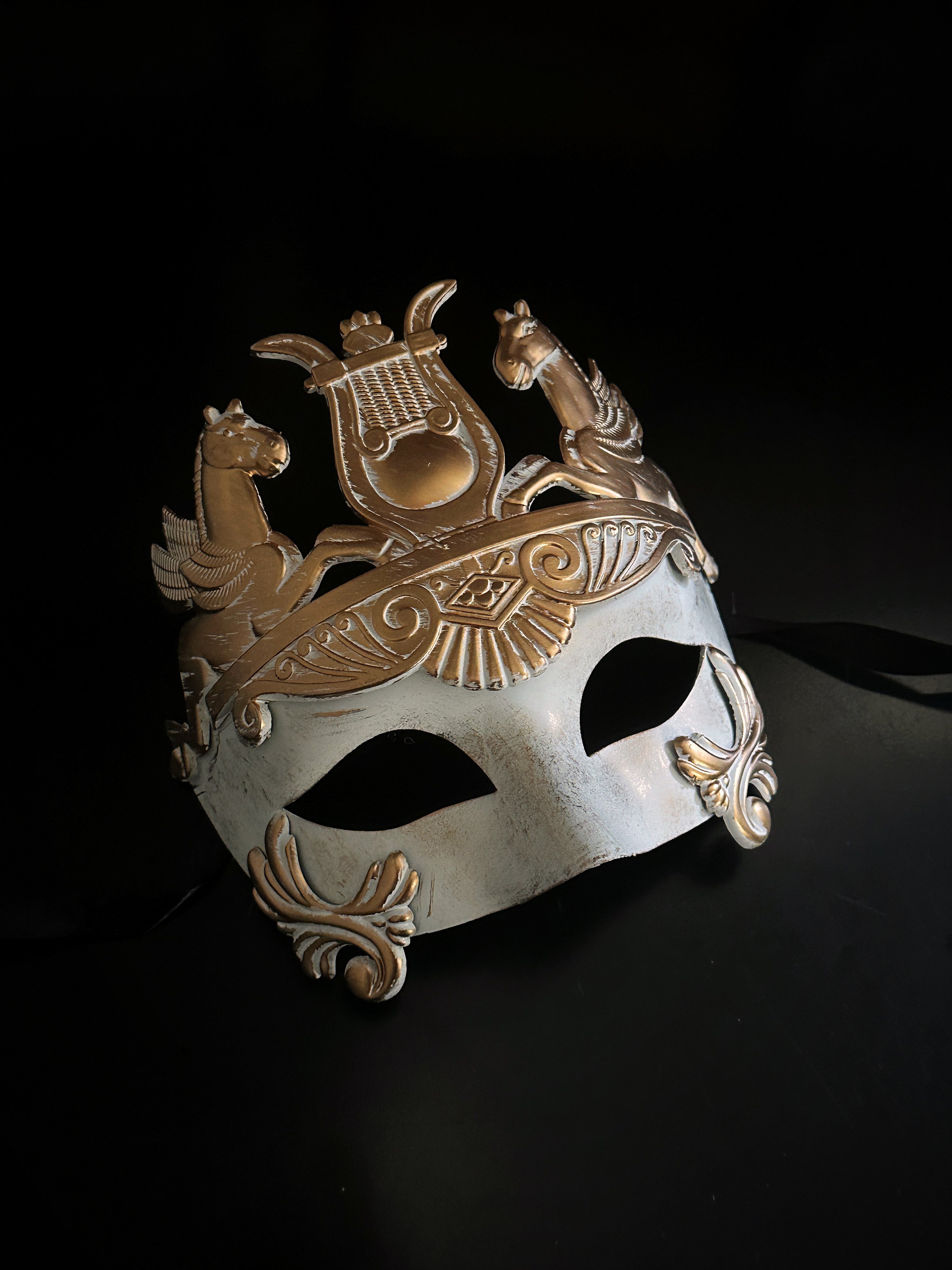 Mens Masquerade Mask Roman Gladiator Horse Silver White | Masquerade Store