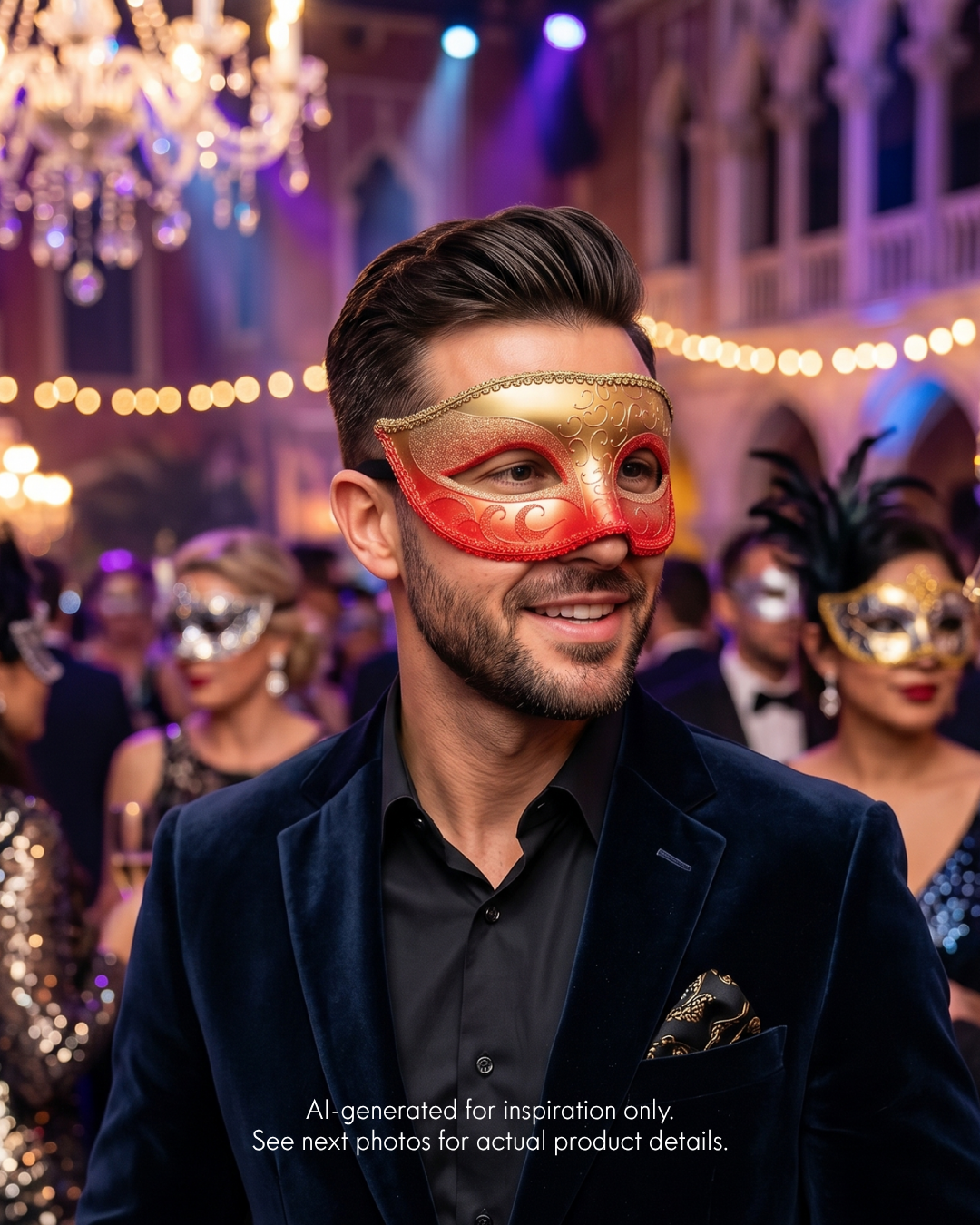 Mens Red &amp; Gold Ombre Venetian Masquerade Mask