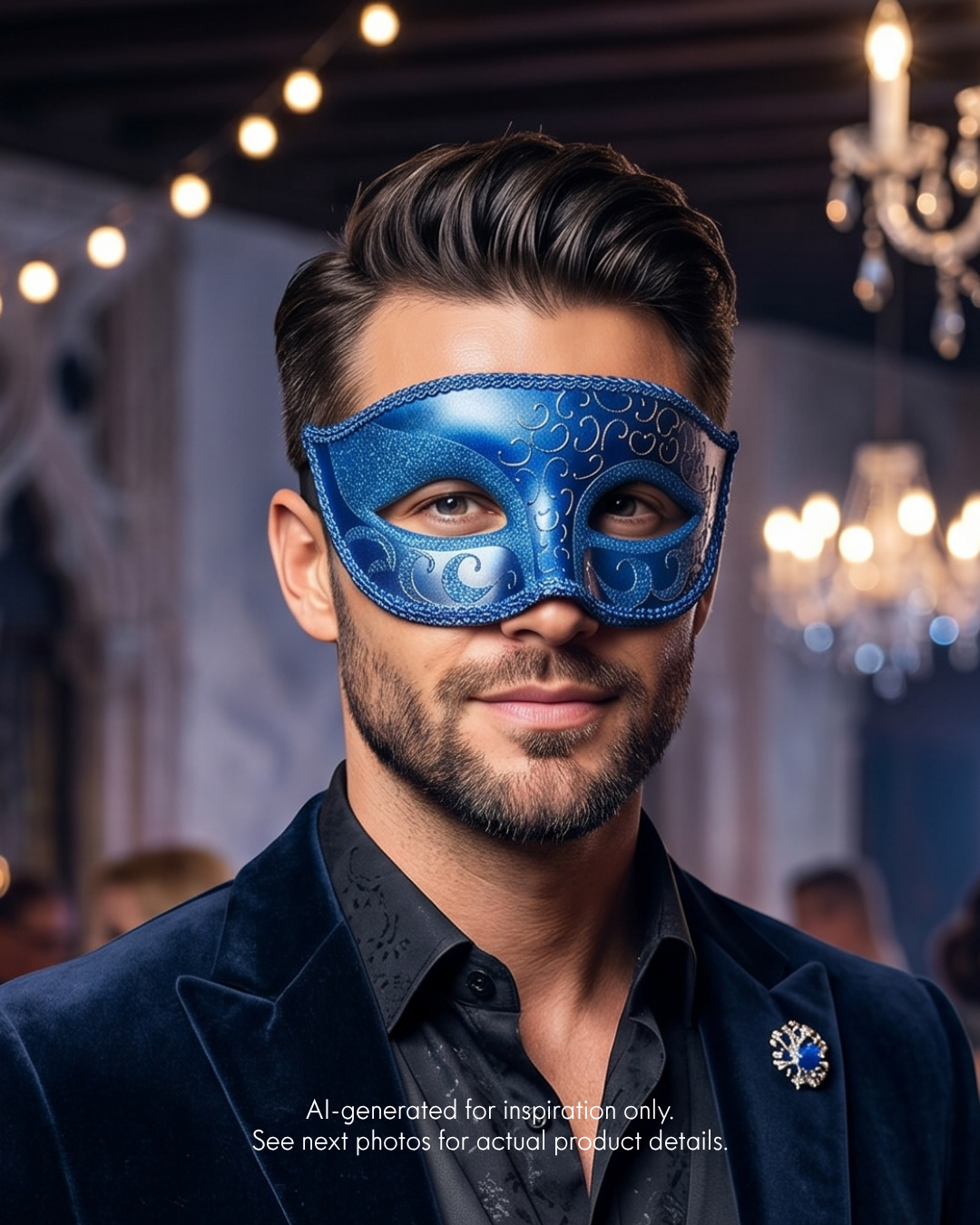 Mens Royal Blue & Silver Venetian Masquerade Mask
