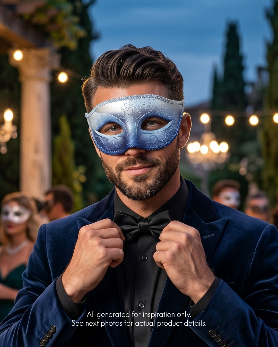 Mens Silver &amp; Royal Blue Venetian Masquerade Mask
