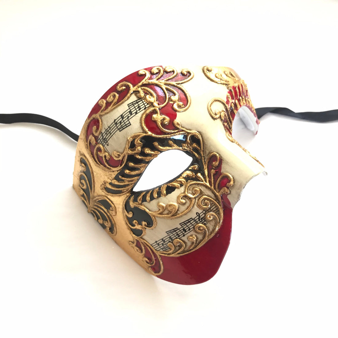 Mens venetian masquerade mask for sale in red/black/gold.