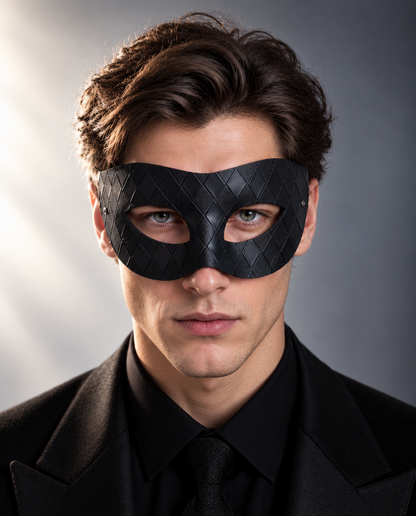 Obsidian Diamond Masquerade Mask with embossed black diamond texture for Venetian masquerade balls and formal costume events.