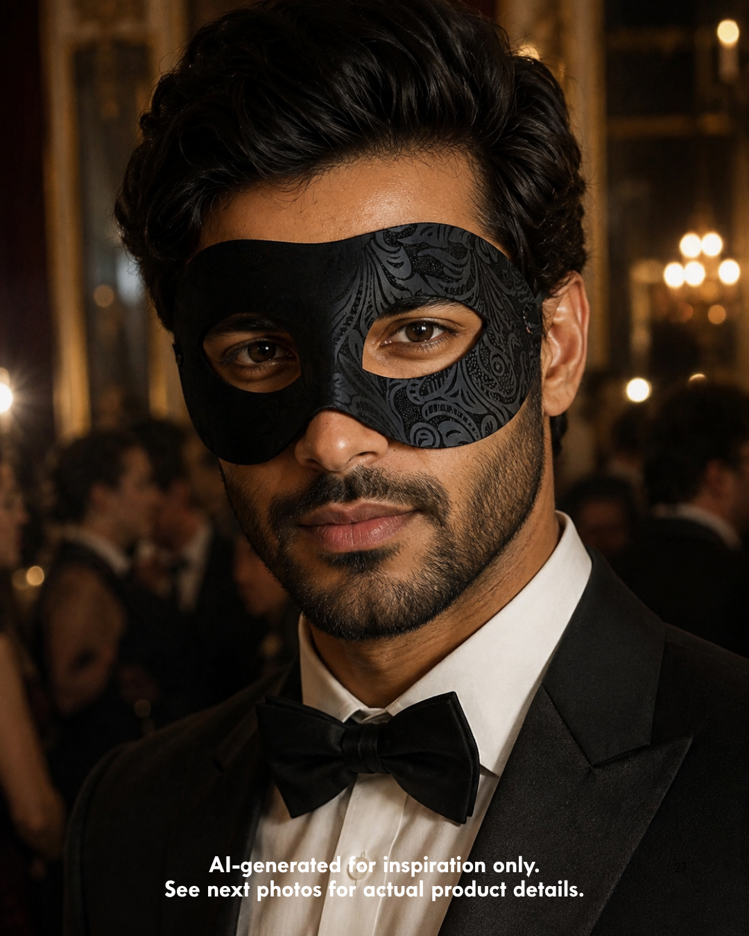 Obsidian Regent black men’s masquerade mask with subtle scroll detailing, half-face shape, and formal party styling.