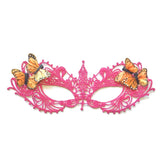 Hot pink lace mask with butterflies, ideal for playful masquerade events