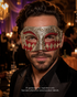 Red and silver harlequin masquerade mask featuring a distressed metallic silver base, red glitter eye accents, diamond harlequin pattern, raised scroll details, and theatrical Venetian styling for masquerade balls, Mardi Gras, Halloween, casino nights, and formal costume events.