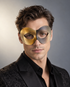 Royal Scroll Masquerade Mask featuring a half gold and half silver metallic finish for Venetian masquerade balls and formal events.
