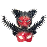 Fierce red and black spiked masquerade masks styled as wolves for couples
