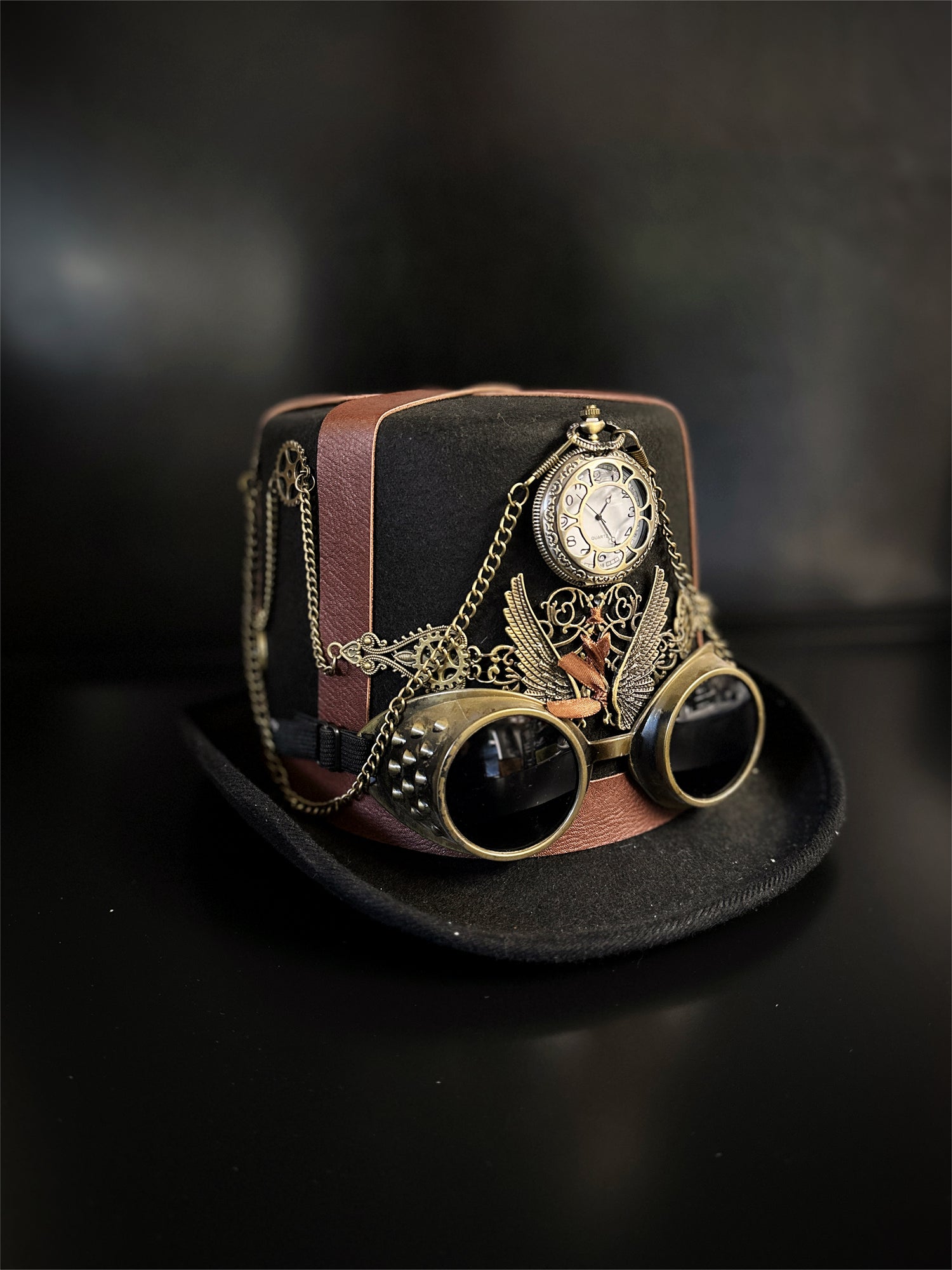 Steampunk Hat Brown Black Goggles Clock | Masquerade Store