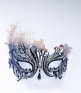 Elegant black masquerade mask with swan-inspired rhinestone embellishment