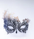Elegant black masquerade mask with swan-inspired rhinestone embellishment