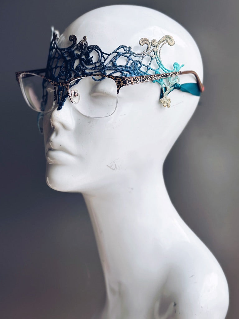 Blue, Teal &amp; Gold Lace Eyeglass Mask
