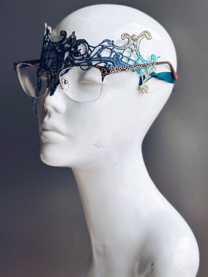 Blue, Teal &amp; Gold Lace Eyeglass Mask