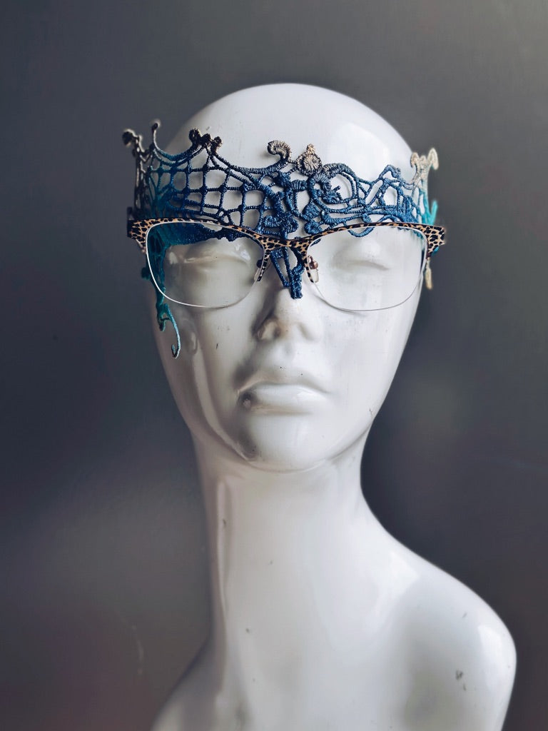 Blue, Teal &amp; Gold Lace Eyeglass Mask