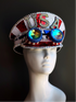  Patriotic masquerade captain hat with crystal embellishments and holographic lenses