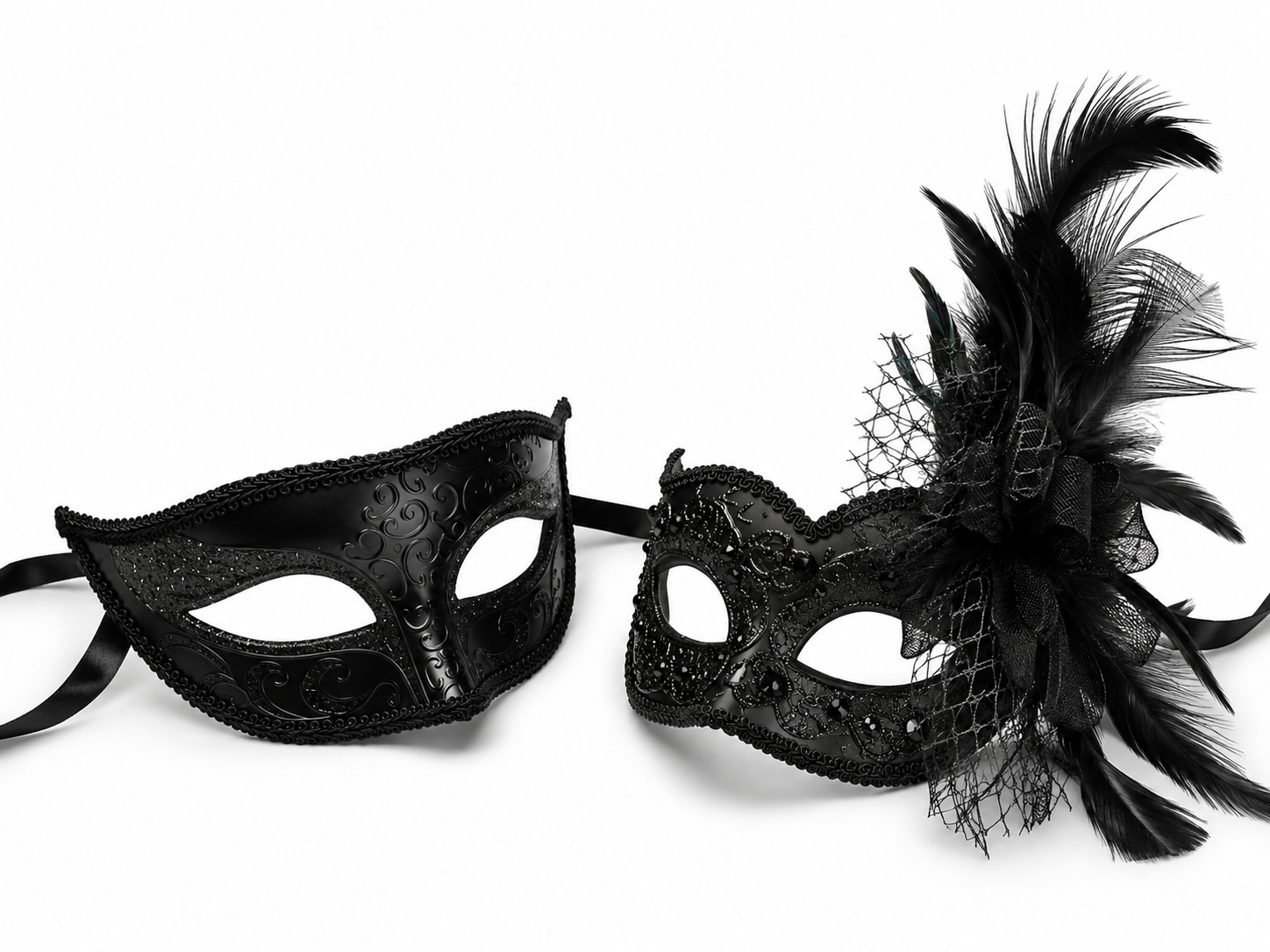 Black Feather Swan Venetian  Set - Black