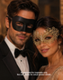 Black gold couples masquerade mask set with smooth black men’s Venetian-style mask and gold lace women’s mask for masquerade balls and formal events.