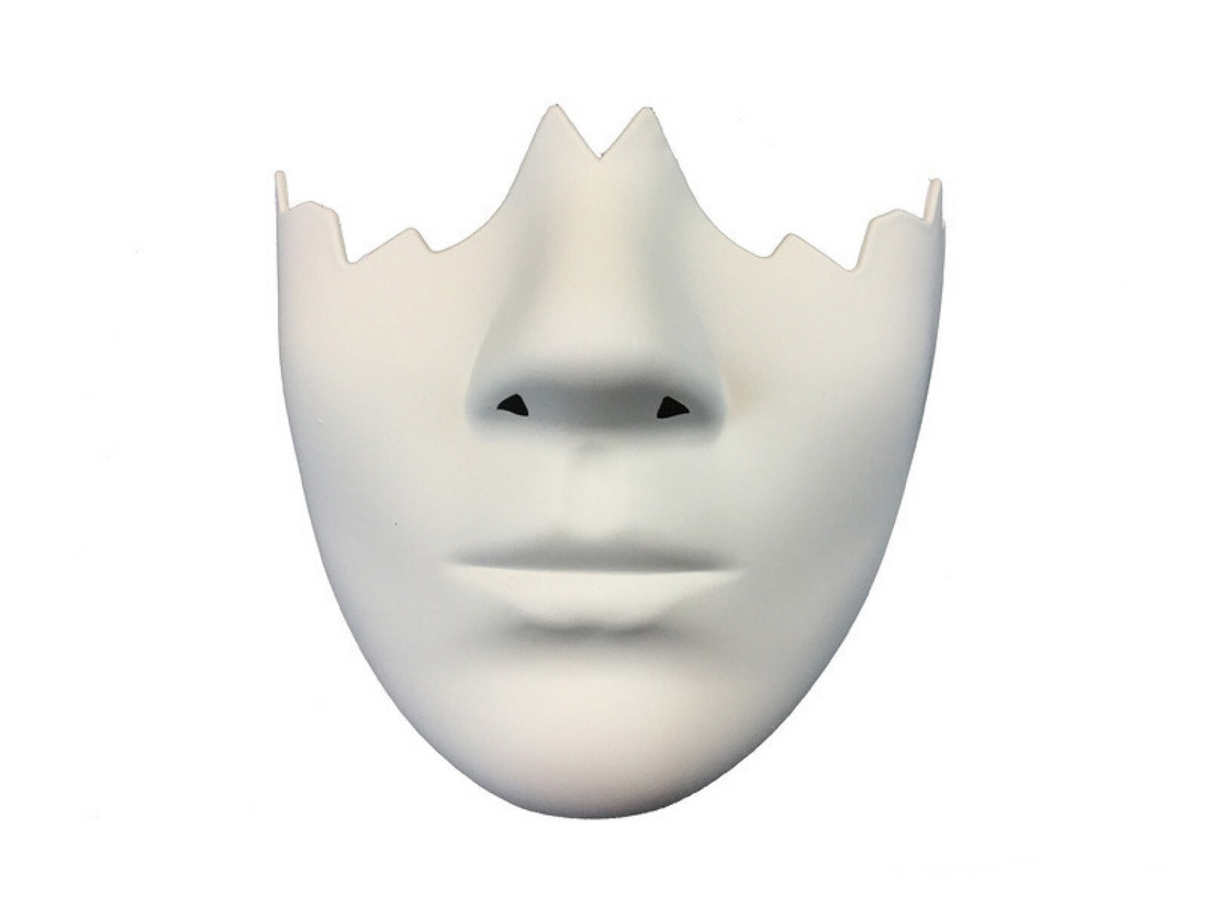White cracked full face masquerade mask with jagged crown-like edges for gothic Halloween costumes and cosplay.