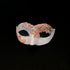 White masquerade mask with blush-pink floral lace applique.