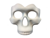 White skull masquerade mask with hollow eye sockets and teeth, ideal for Halloween, Carnival, Day of the Dead, and gothic costumes.