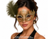 Gold feather masquerade mask with ornate Venetian-style filigree, rhinestone accents, and side plume detail for gala and formal events.