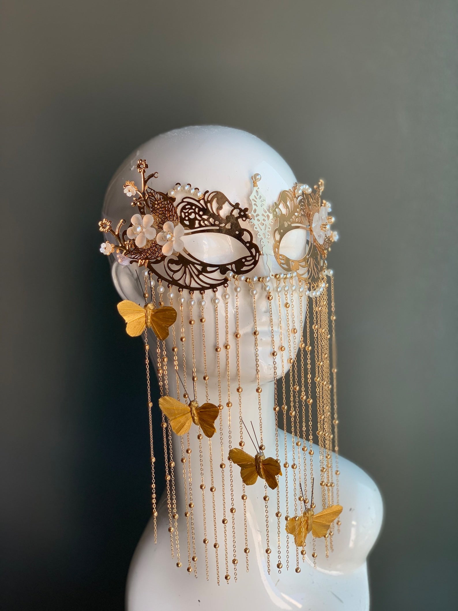 Ballchain Mask Womens Masquerade Mask Metal Butterfly Chain Gold | Masquerade Store