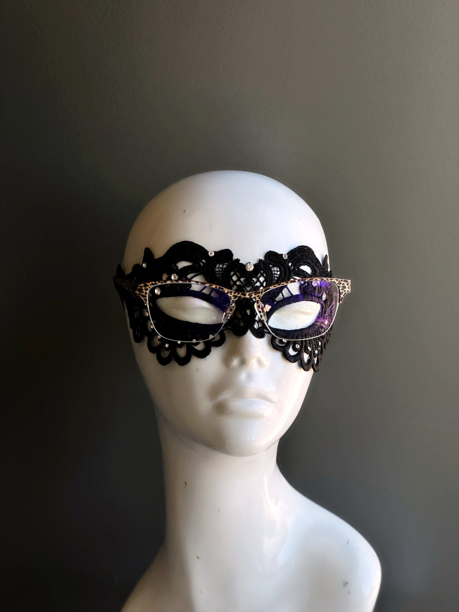 Rhinestone Lace Mask - Black