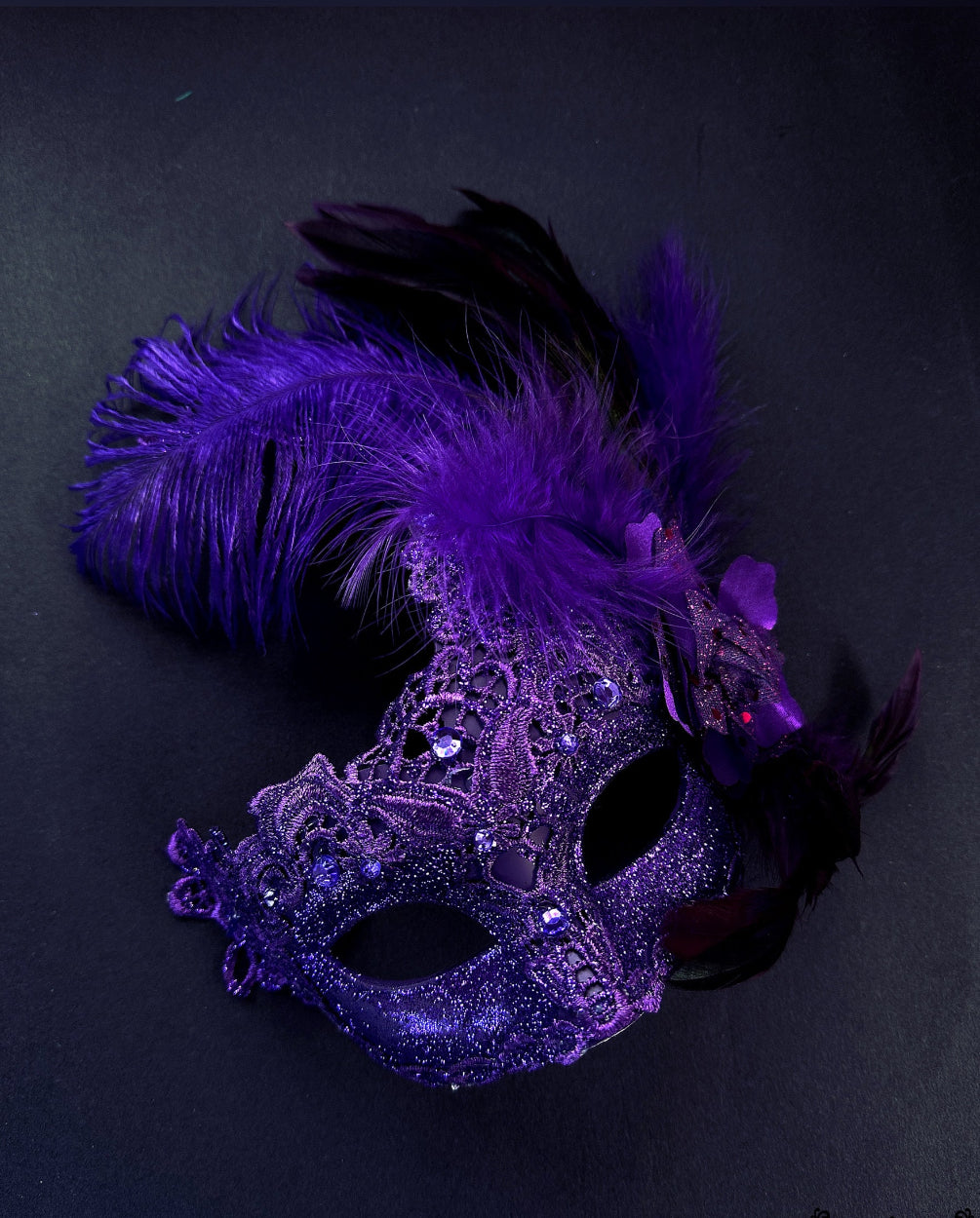 Brocade Feather Mask - Purple