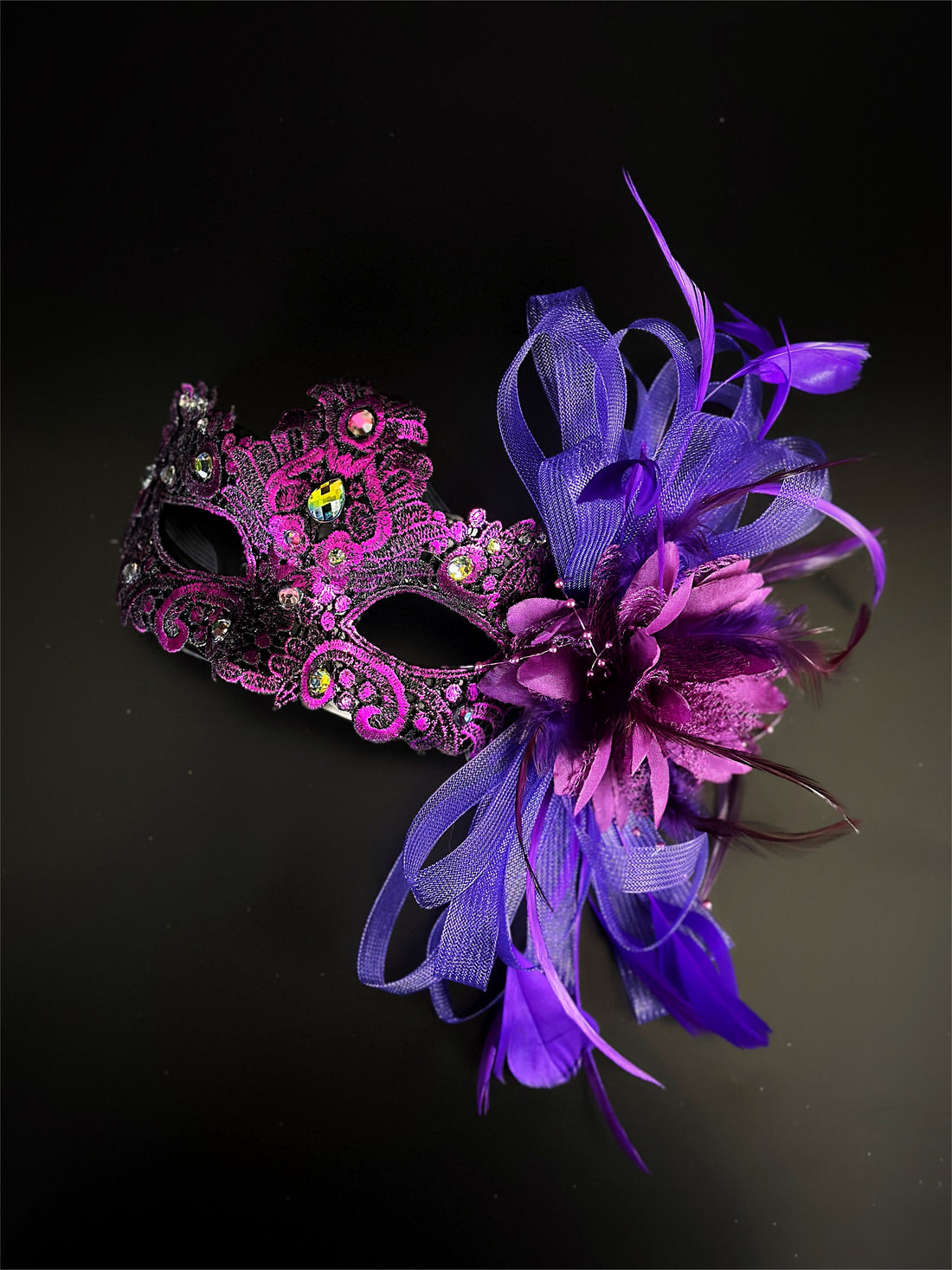 Brocade Mask - Purple Feathers