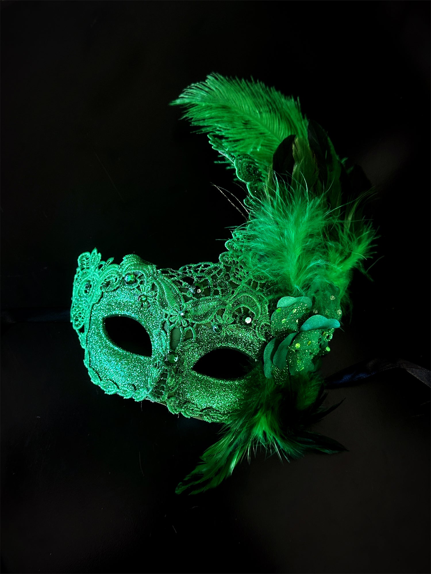 Brocade Feather Mask - Green