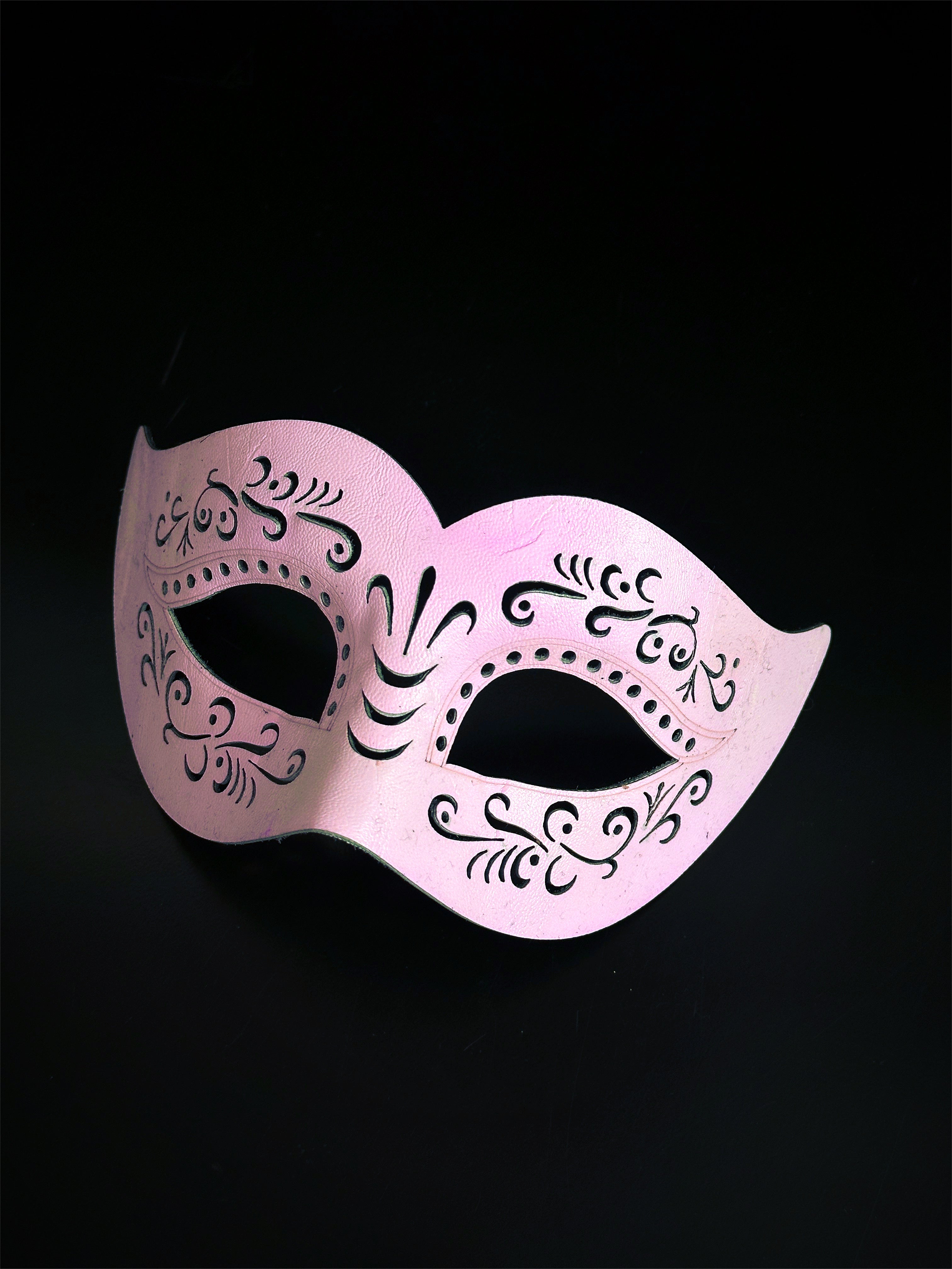 Womens pink vegan leather masquerade mask.