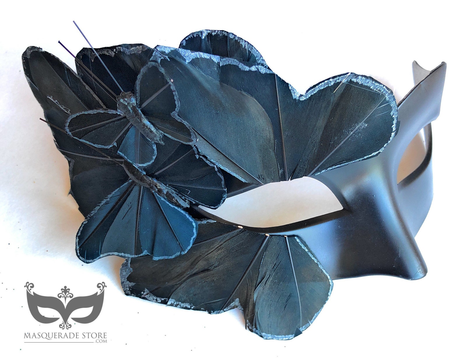 Black butterfly couples masquerade masks with 3D butterfly accents for women.