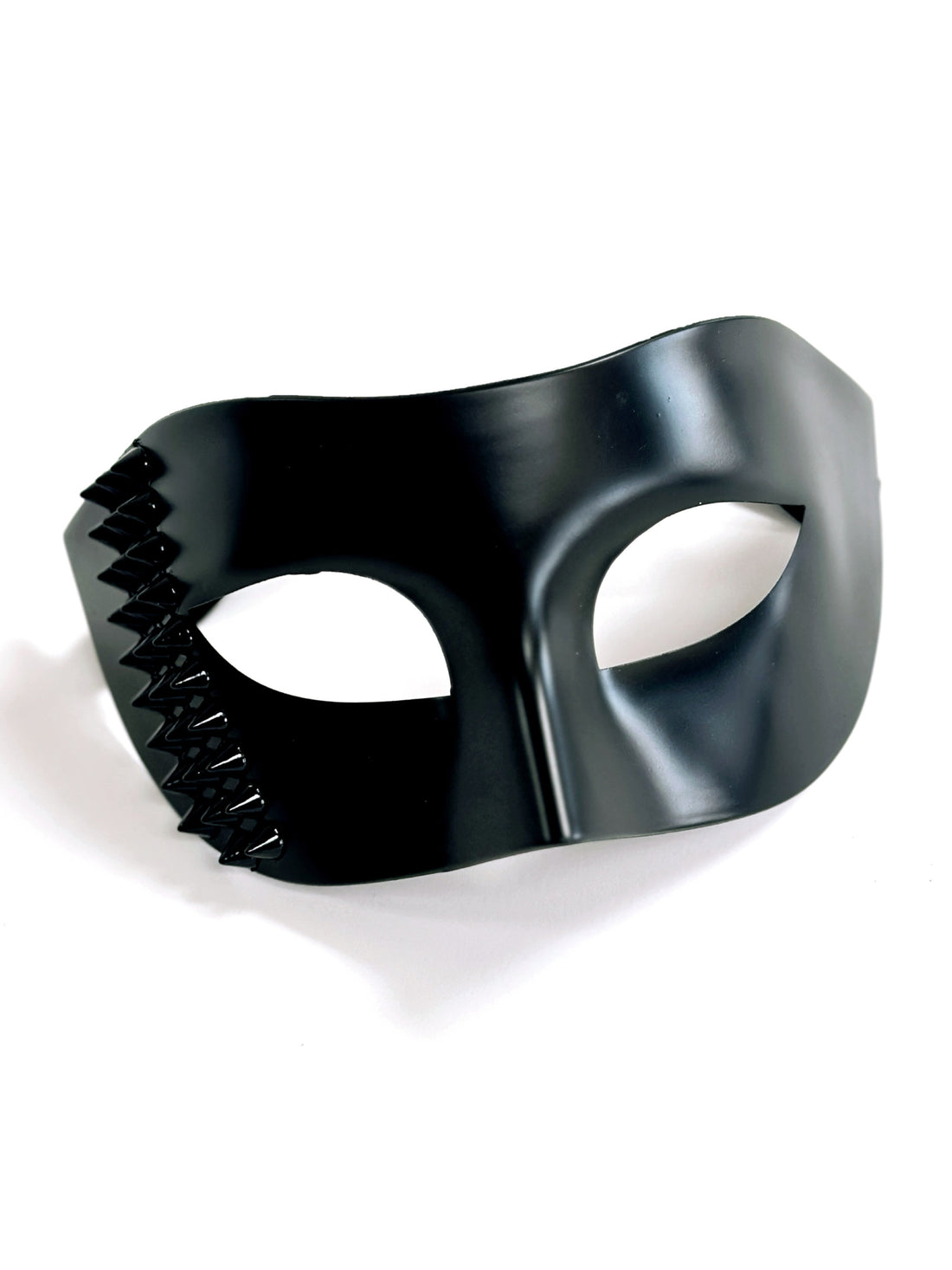 Black masquerade mask for men with black stud details, perfect for edgy masquerade looks

