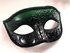 Black and emerald green couples masquerade masks with lace and rhinestone details for Mardi Gras, weddings, or Venetian balls.