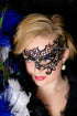 Black lace masquerade mask with blue rhinestones, elegant half face lace eye mask for women, perfect for prom, Halloween, and masquerade ball.
