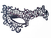 Black lace masquerade mask with blue rhinestones, elegant half face lace eye mask for women, perfect for prom, Halloween, and masquerade ball.