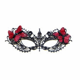 Black lace masquerade mask with red butterflies, elegant lace butterfly eye mask for women, masquerade ball, prom, and costume parties.