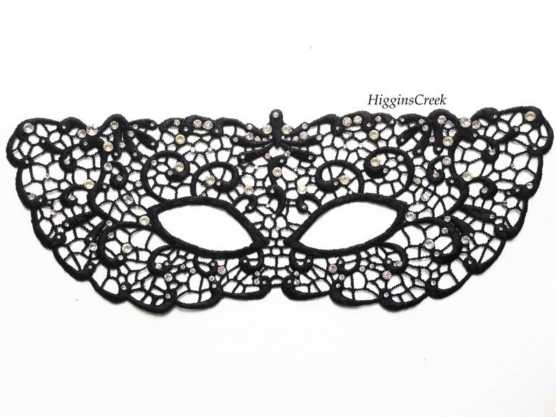 Black lace masquerade mask with rhinestones, elegant lace eye mask for women, perfect for prom, wedding, masquerade ball, and parties.