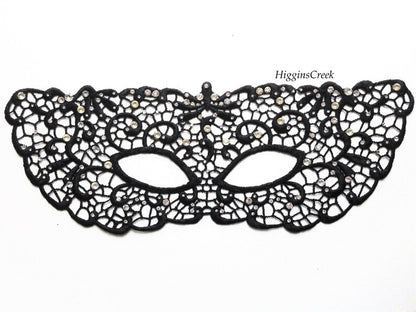 Black lace masquerade mask with rhinestones, elegant lace eye mask for women, perfect for prom, wedding, masquerade ball, and parties.