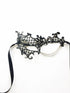 Black lace spiderweb masquerade mask with rhinestones and silver chains, gothic Halloween eye mask for women, perfect for costume parties and masquerade balls.