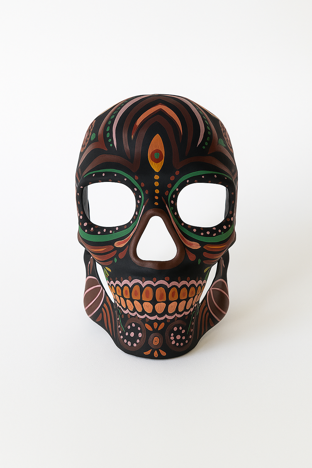 Black sugar skull mask with neon painted accents.