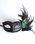 Elegant black masquerade mask with rhinestones and peacock feathers, Venetian feather mask for parties and events.
