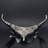 Black gothic womens masquerade masks with ram horns and lace.