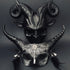 Black gothic couples masquerade masks with ram horns and lace.