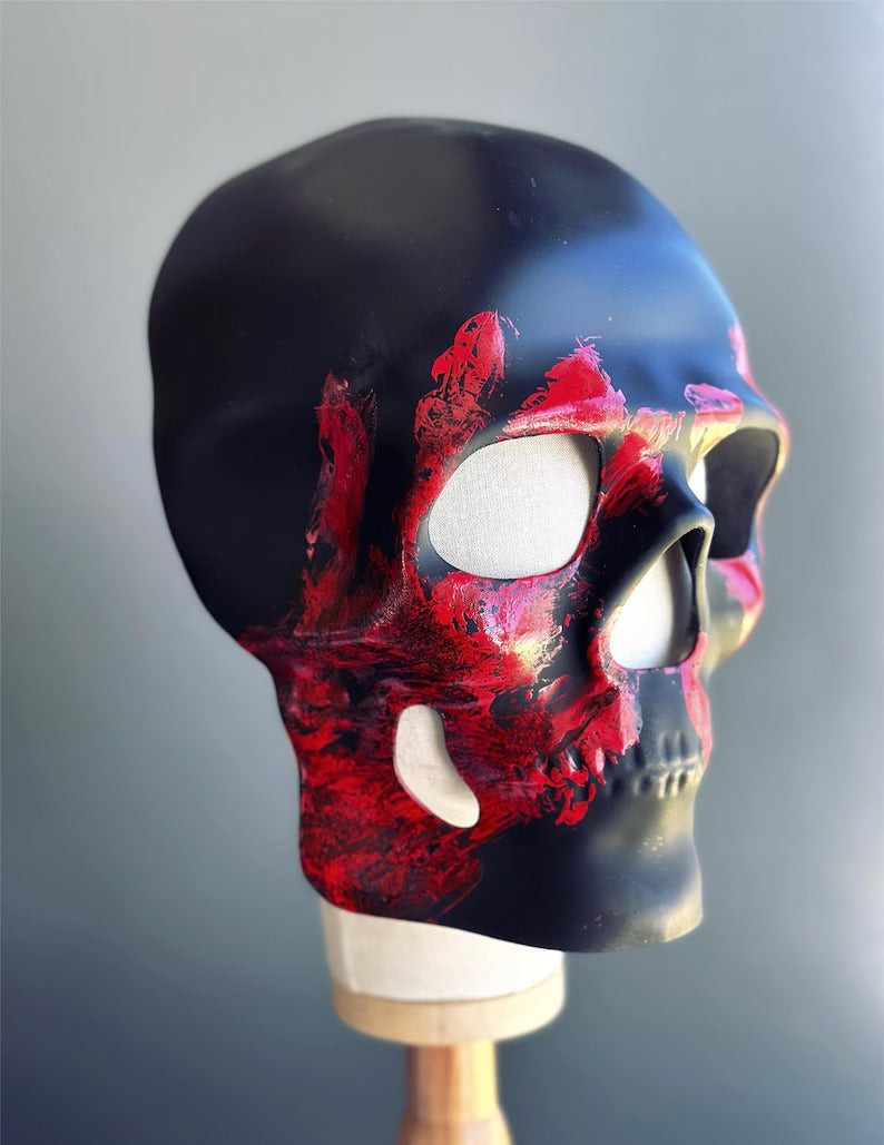 Black and red skull masquerade mask for men, gothic Halloween costume mask.